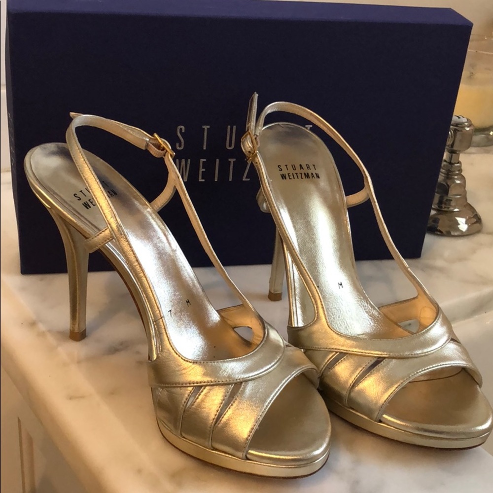 Stuart Weitzman gold platform heels.  Size 7